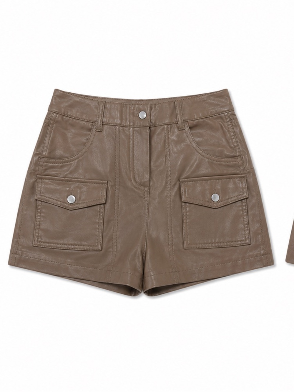 Zara Brown Leather-Look Cargo Shorts